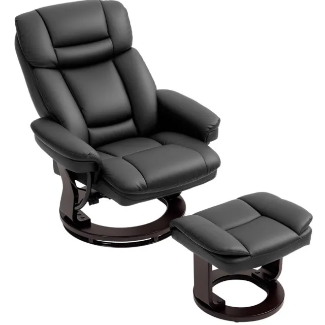 MODENUIT Relaxfauteuil Met Hocker 86 x 83 x 107 cm - 360° Draaibaar - Voor Woonkamer - Kunstleer - Zwart