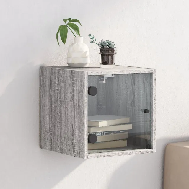 vidaXL Nachtkastje met glazen deur 35x37x35 cm grijs sonoma eikenkleur, foto 2
