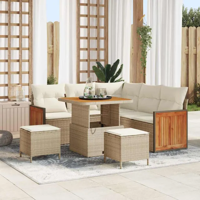 vidaXL Tuinbankenset 9 st 6-zits Beige en Crème poly rattan