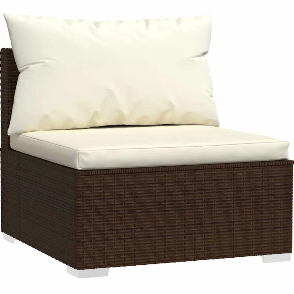 vidaXL 4-delige Loungeset met kussens poly rattan bruin