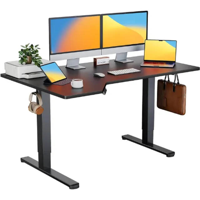 BOG L-Vormig Elektrisch Sta-Bureau - In Hoogte Verstelbaar - 145 X 85 Cm - Zit-Sta Bureau Voor Thuis En Op Kantoor - Werkstation - Hoekcomputerbureau Met Haken - Zwart
