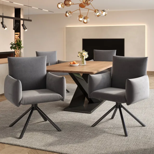 REDOM Eetkamerstoelen Set Van 4 - 360° Draaibaar - Modern - Fluweel En Metaal - Grijs