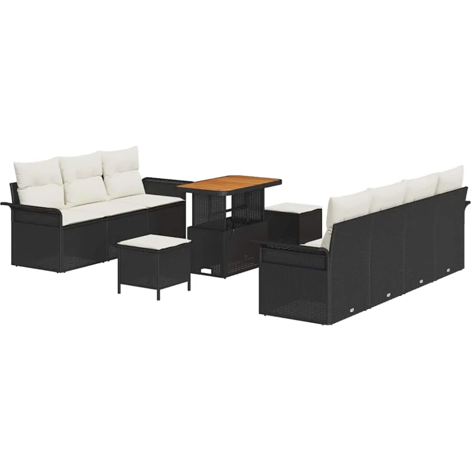 vidaXL Tuinbankenset 10 st Zwart poly rattan