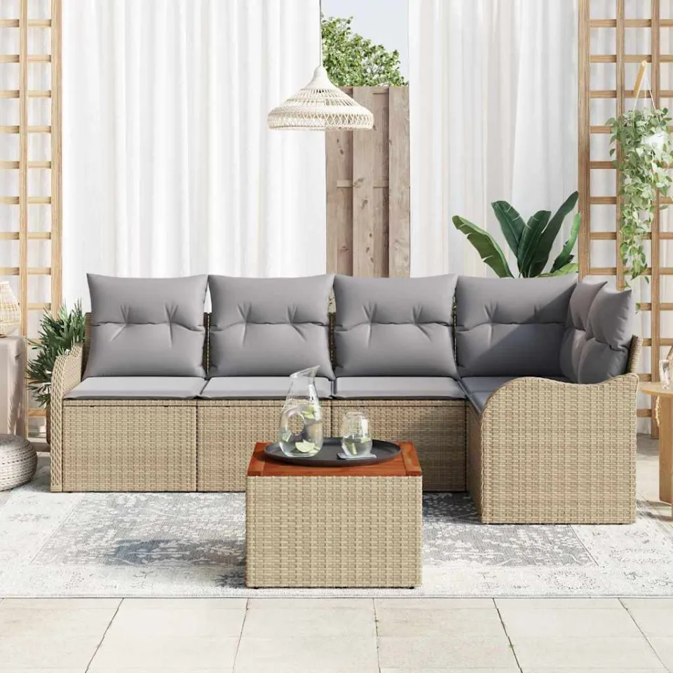 vidaXL Tuinbankenset 6 st Beige en Licht Grijs poly rattan, foto 3