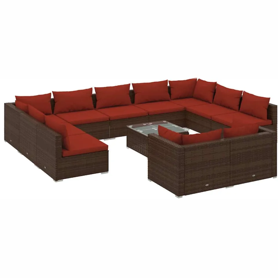 vidaXL 12-delige Loungeset met kussens poly rattan bruin, foto 3