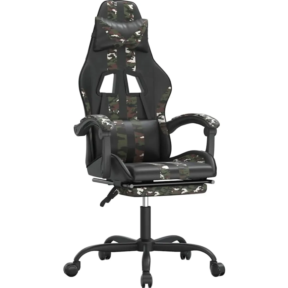 vidaXL gamestoel draaibaar met voetensteun kunstleer zwart&camouflage, foto 3