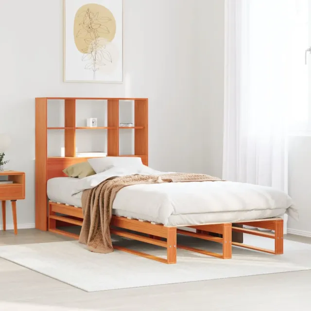 vidaXL Bed met boekenkast zonder matras massief hout wasbruin 75x190cm Wit