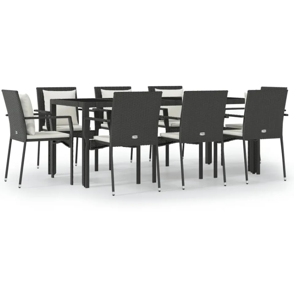 vidaXL 9-delige Loungeset met kussens poly rattan zwart
