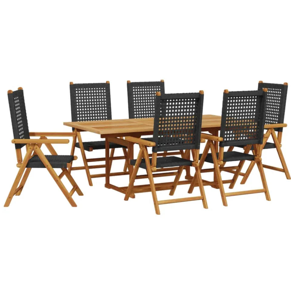 vidaXL 7-delige Tuinset poly rattan en massief hout zwart, foto 3