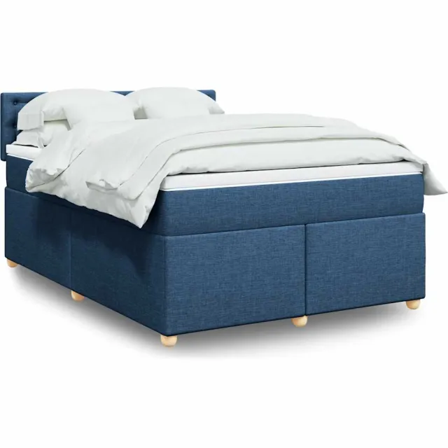 vidaXL Boxspring met matras stof blauw 140x190 cm