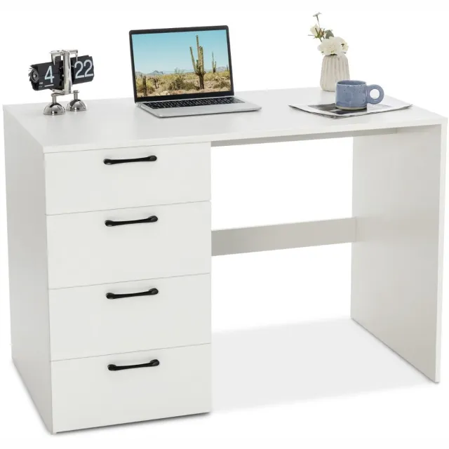 GranMaison Bureau - Bureau met Lades - Wit - 110 x 60 x 76 cm (B x D x H) - Houten Kantoormeubel - Bureau Wit met Lade