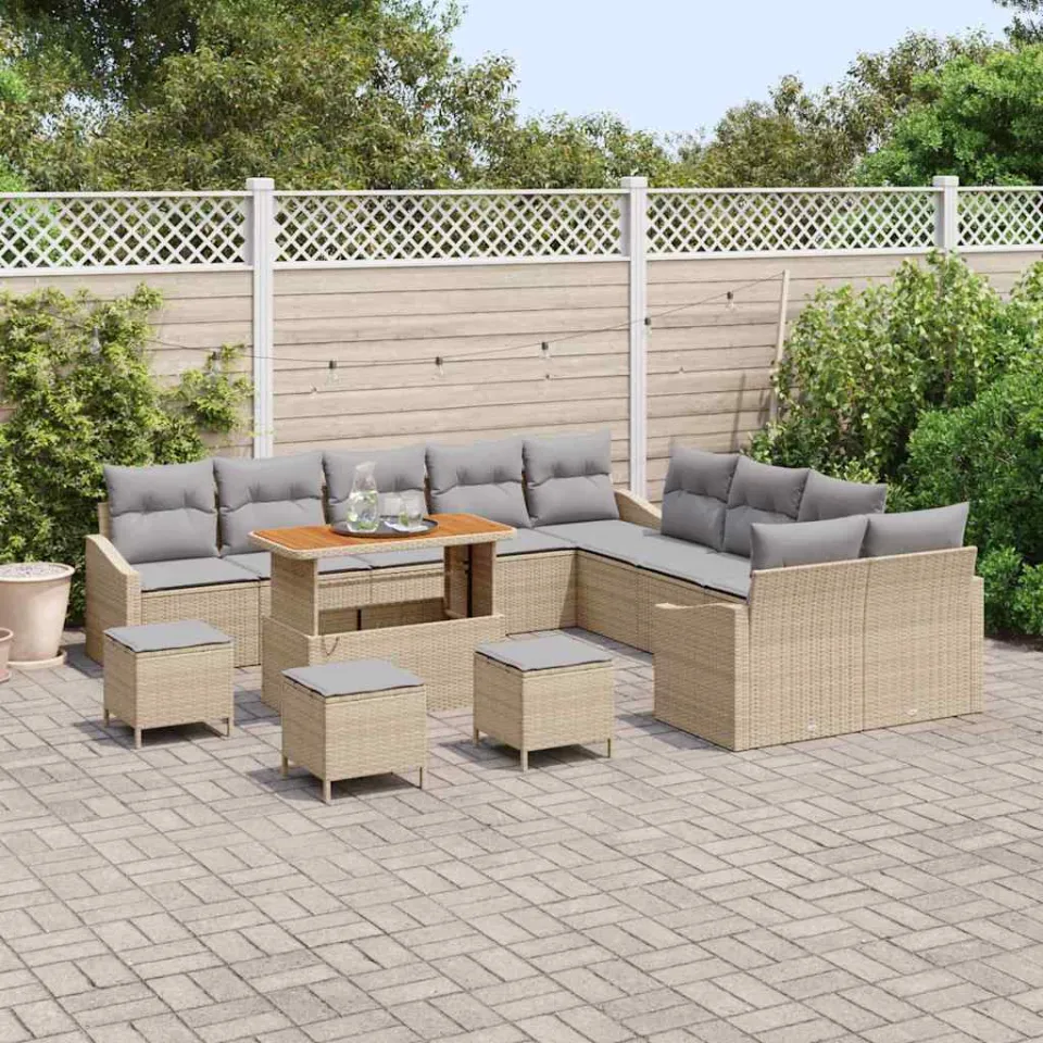 vidaXL Tuinbankenset 14 st Beige poly rattan, foto 3