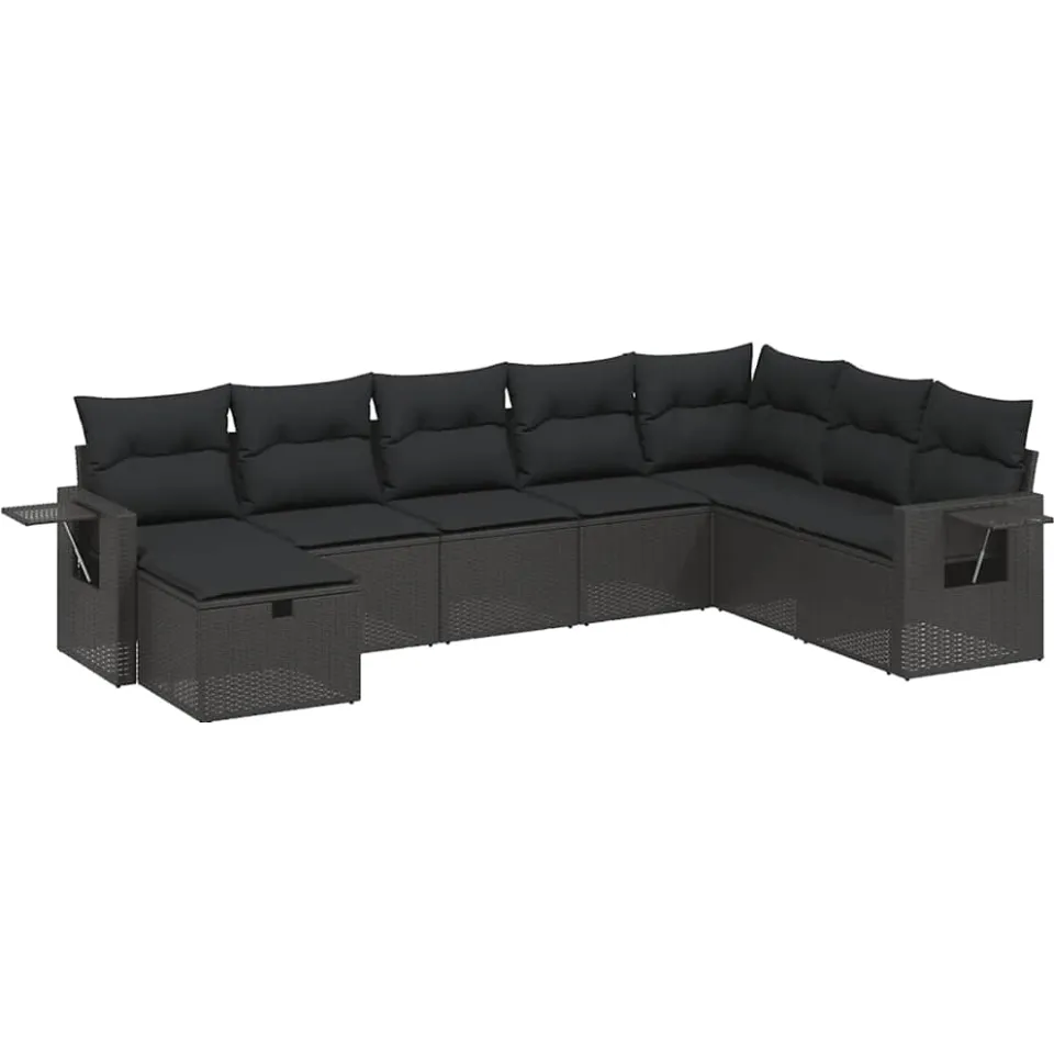 vidaXL 8-delige Loungeset met kussens poly rattan zwart, foto 3