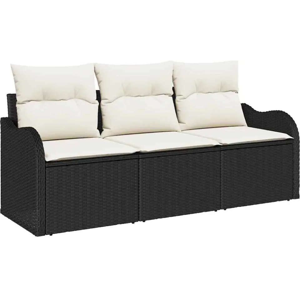 vidaXL Tuinbankenset 3 st Zwart poly rattan