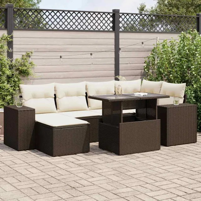 vidaXL 7-delige Loungeset met kussens poly rattan bruin, foto 2