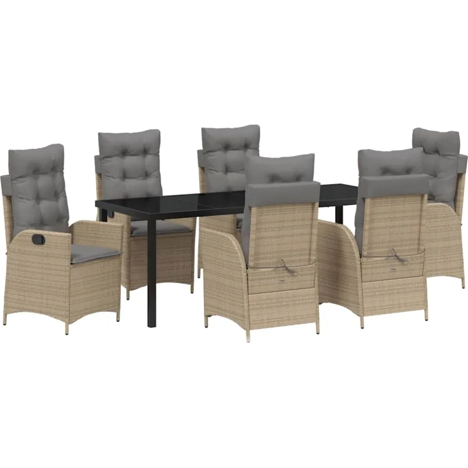 vidaXL Tuin eettafelset 7 st Beige poly rattan