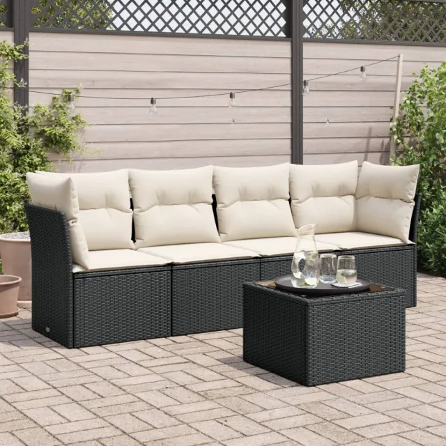 vidaXL 5-delige Loungeset met kussens poly rattan zwart, foto 2