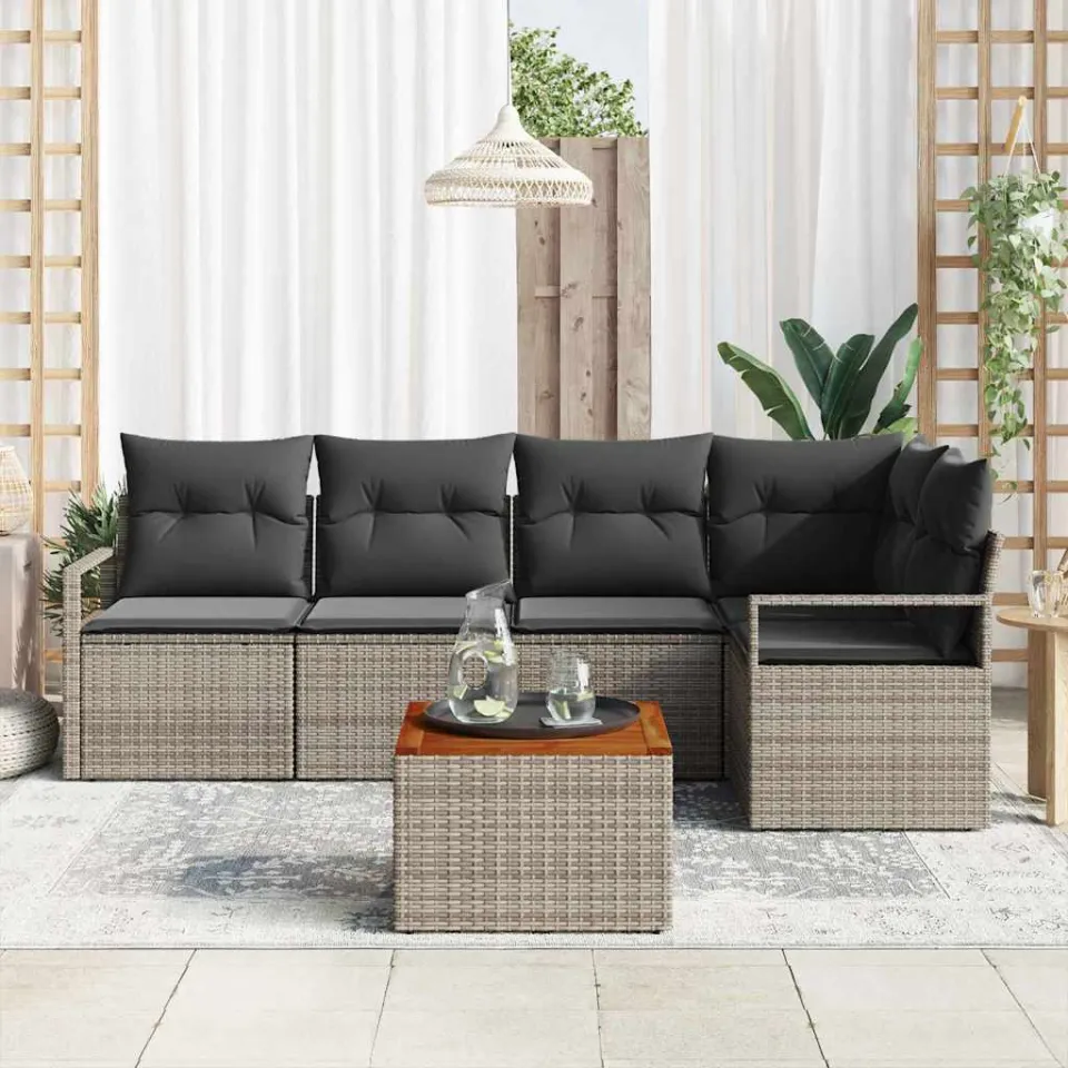 vidaXL Tuinbankenset 6 st Grijs poly rattan, foto 3