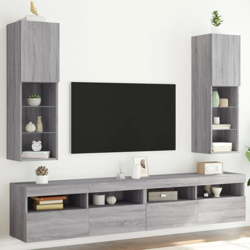 vidaXL Tv-meubels met LED-verlichting 2 st 30,5x30x102 cm grijs sonoma, foto 3