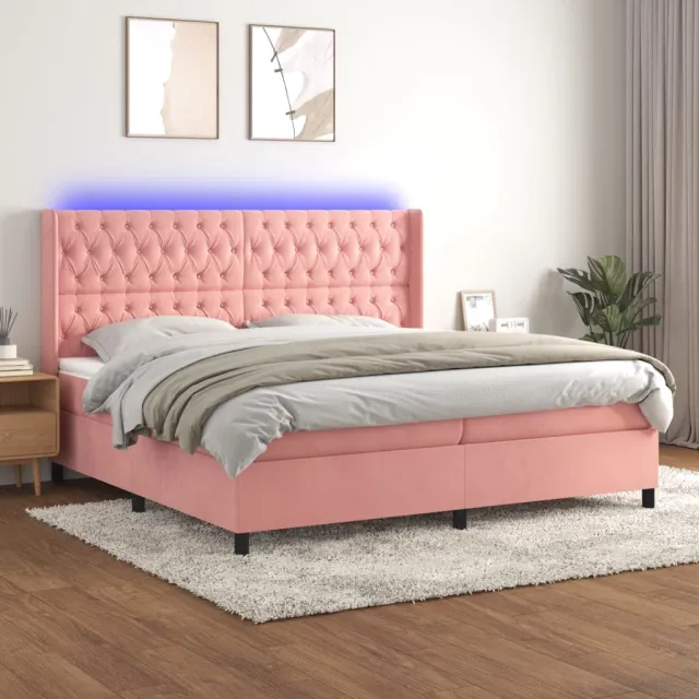 vidaXL Boxspring met matras en LED fluweel roze 200x200 cm