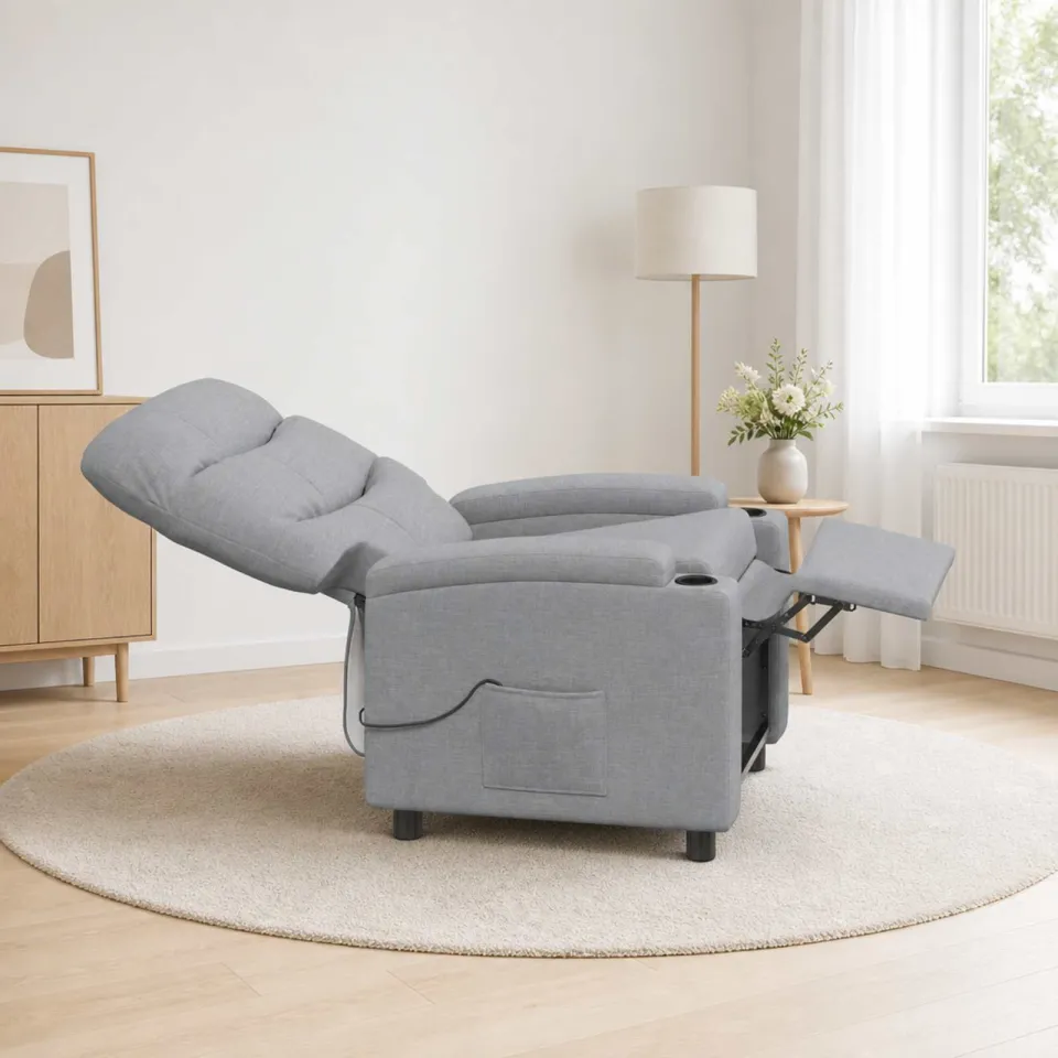 vidaXL Massage-relaxstoel Lichtgrijs 75 x 93 x 102 cm Stof, foto 4