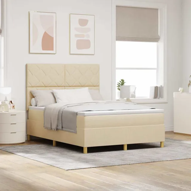 vidaXL Boxspringbed met hoofdeinde Crème 140 x 200 cm Stof Lichtgrijs