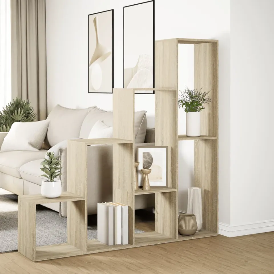 vidaXL Kamerscherm / boekenkast 143,5x29x143,5 cm hout sonoma eiken, foto 3