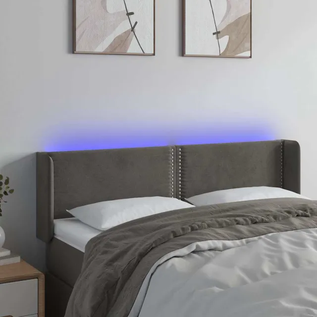 vidaXL Hoofdbord LED 147x16x78/88 cm fluweel donkergrijs grijs