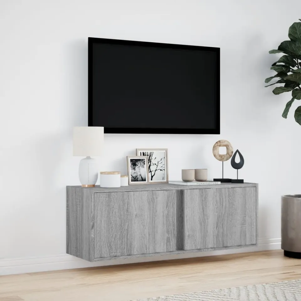vidaXL Tv-wandmeubel met LED-verlichting 100x31x35 cm grijs sonoma, foto 2