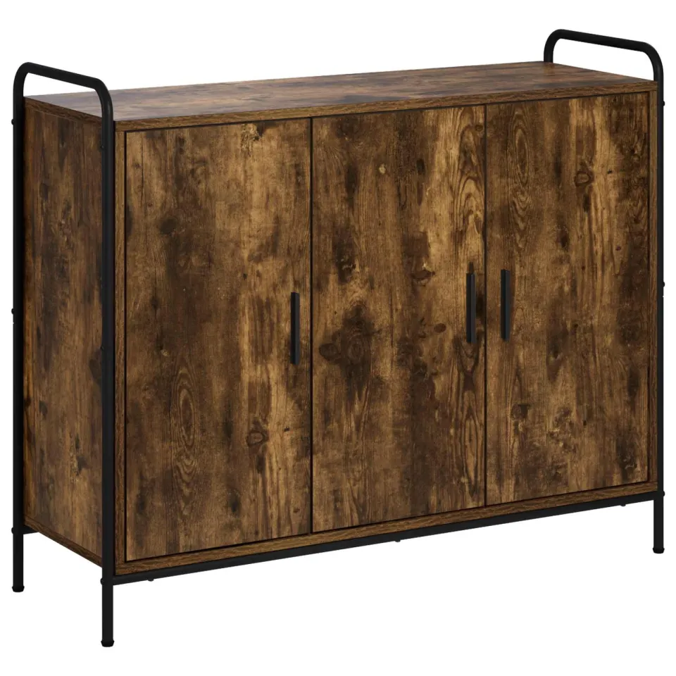 vidaXL Dressoir Gerookt eiken 97 x 33 x 81 cm Bewerkt hout, foto 3