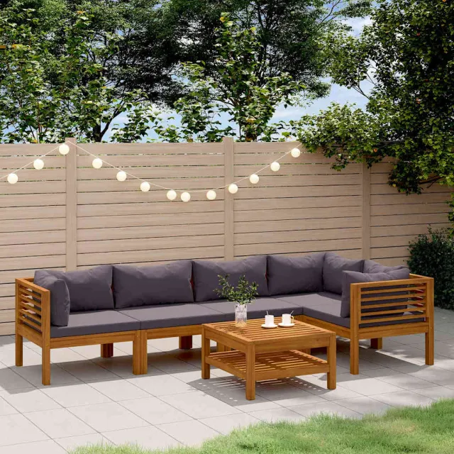 vidaXL 6-delige Loungeset met kussens massief acaciahout grijs, foto 2