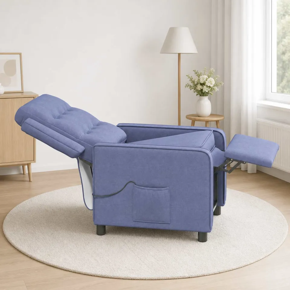 vidaXL Massage-relaxstoel Jeans Blauw 65 x 93 x 102 cm Stof, foto 4
