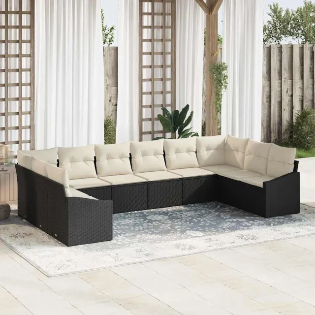 vidaXL Bankstel 10 st Zwart poly rattan, foto 2