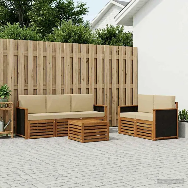 vidaXL Buiten bankenset 6 st 5-zits Natuurlijk en Beige