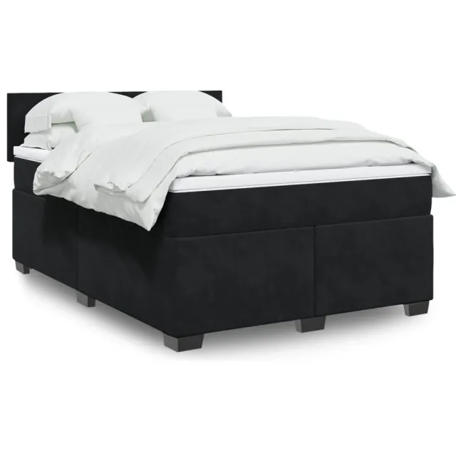 vidaXL Boxspring met matras fluweel zwart 140x190 cm