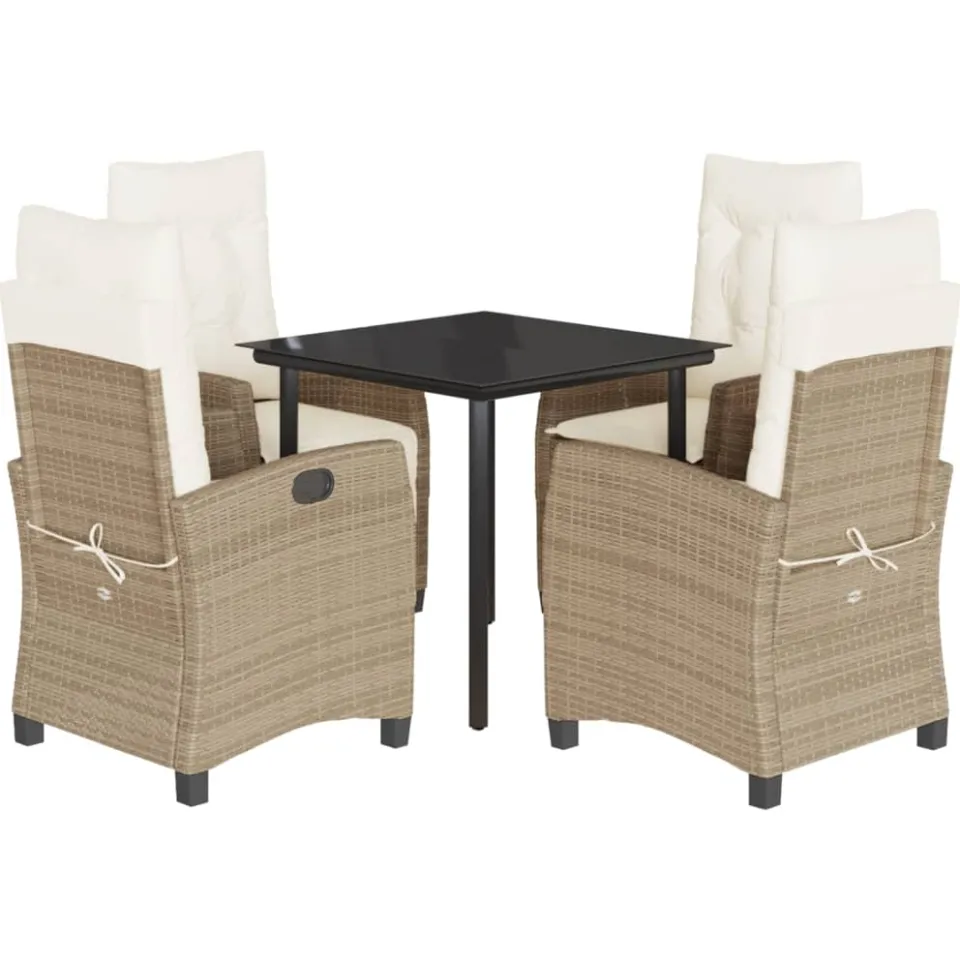 vidaXL 5-delige Tuinset met kussens poly rattan beige