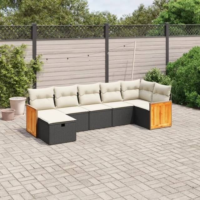 vidaXL 7-delige Loungeset met kussens poly rattan zwart, foto 2