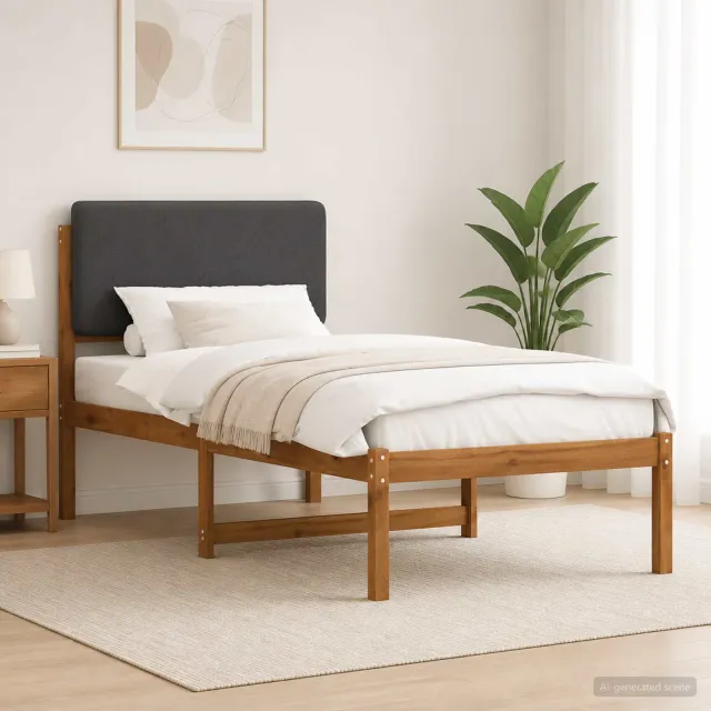 vidaXL Bedframe met gestoffeerd hoofdbord Naturel en donkergrijs Tan