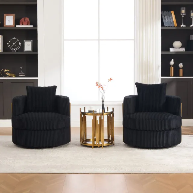 STILVORA Fauteuil 76 x 79 x 78 Cm - 360 Graden Draaibaar Met Opbergruimte Onder Zitting - Voor Woonkamer En Slaapkamer - Cord Zwart