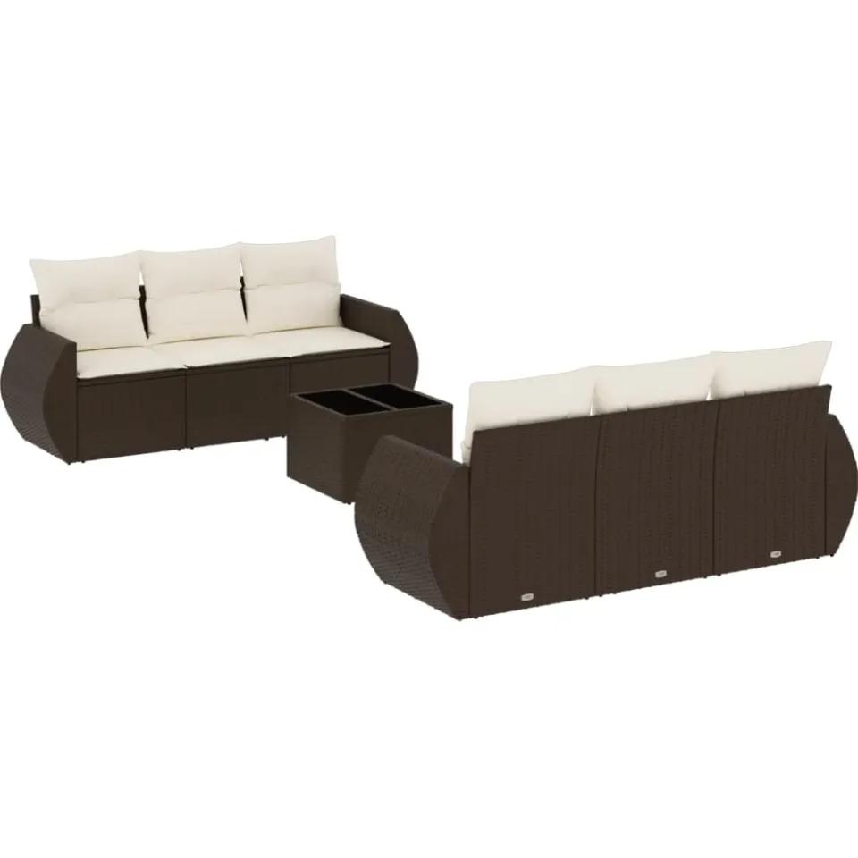 vidaXL 7-delige Loungeset met kussens poly rattan bruin, foto 3