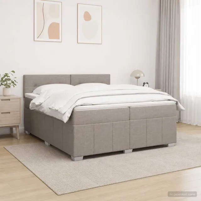 vidaXL Boxspringbed met matras met hoofdeinde Taupe 200 x 200 cm Stof