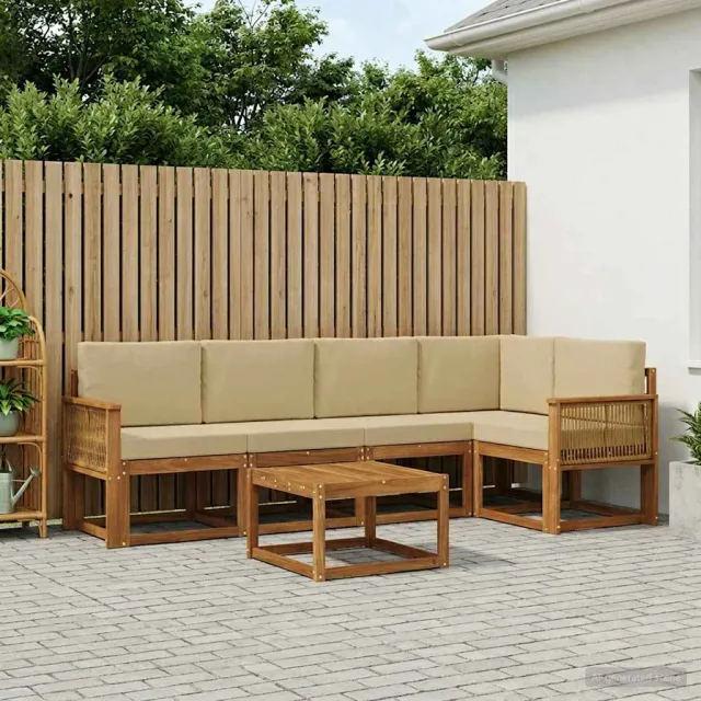 vidaXL Buiten bankenset 6 st 5-zits Natuurlijk en Beige