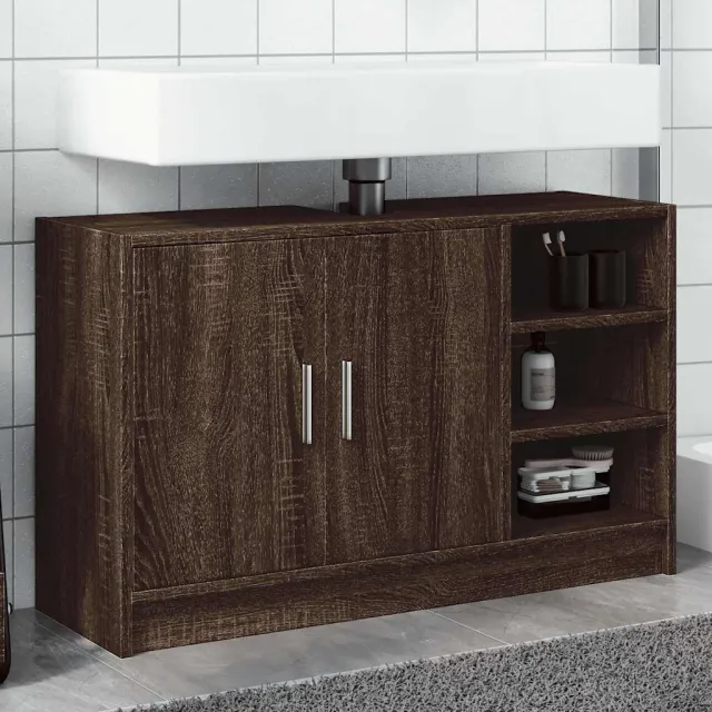 vidaXL Wastafelkast 90x29x55 cm bewerkt hout bruin eikenkleurig, foto 2