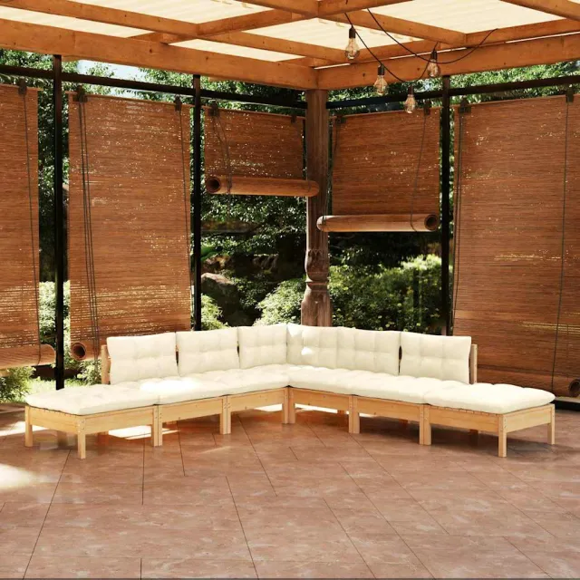 vidaXL 7-delige Loungeset met crèmekleurige kussens grenenhout, foto 2