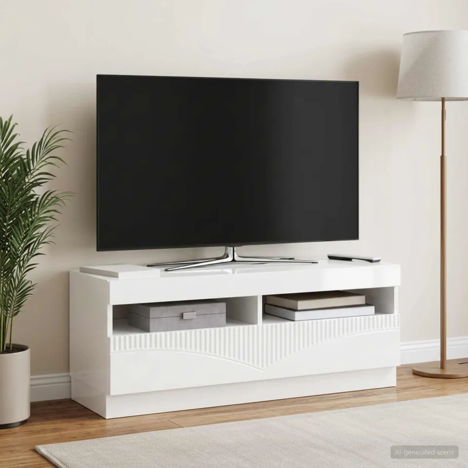 vidaXL LED tv-meubel Hoogglans Wit Bewerkt hout, foto 4