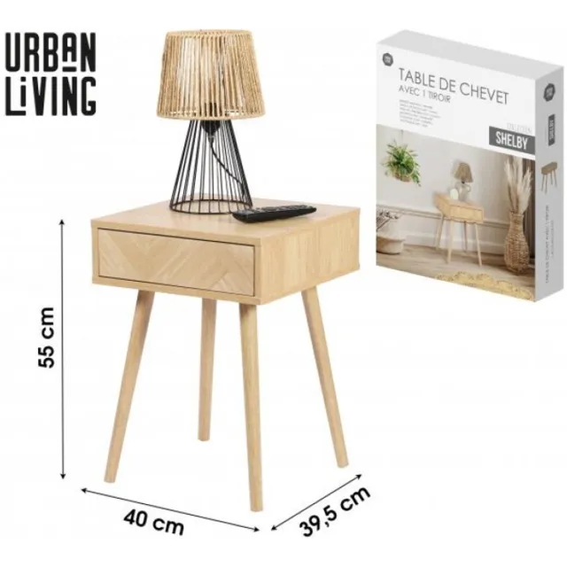 Urban Living SHELBY - Modern nachtkastje met 1 lade en Push-Pull-openingssysteem - 40 x 40 x H.55 cm Natuurlijke houtlook