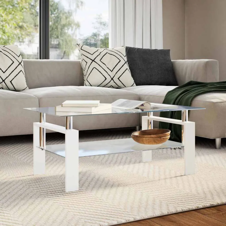 vidaXL Salontafel 95x55x40 cm gehard glas transparant en wit, foto 3