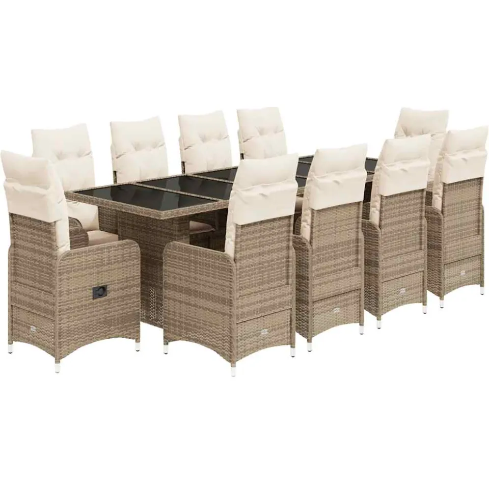 vidaXL 11-delige Bistroset met kussens poly rattan beige, foto 3