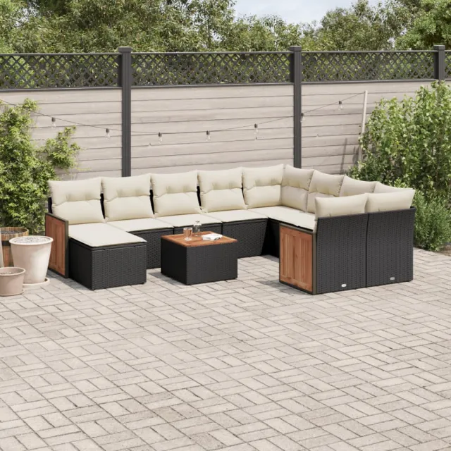 vidaXL 11-delige Loungeset met kussens poly rattan zwart, foto 2