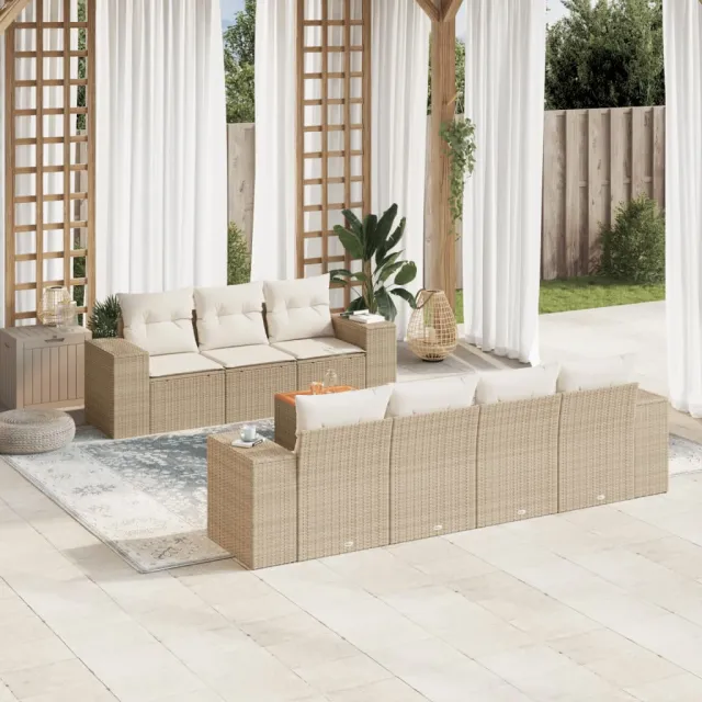 vidaXL 8-delige Loungeset met kussens poly rattan beige, foto 2